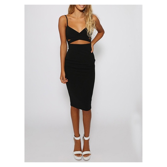 Black Cut Out Wrap Pencil Midi Dress - Picture 2 of 4